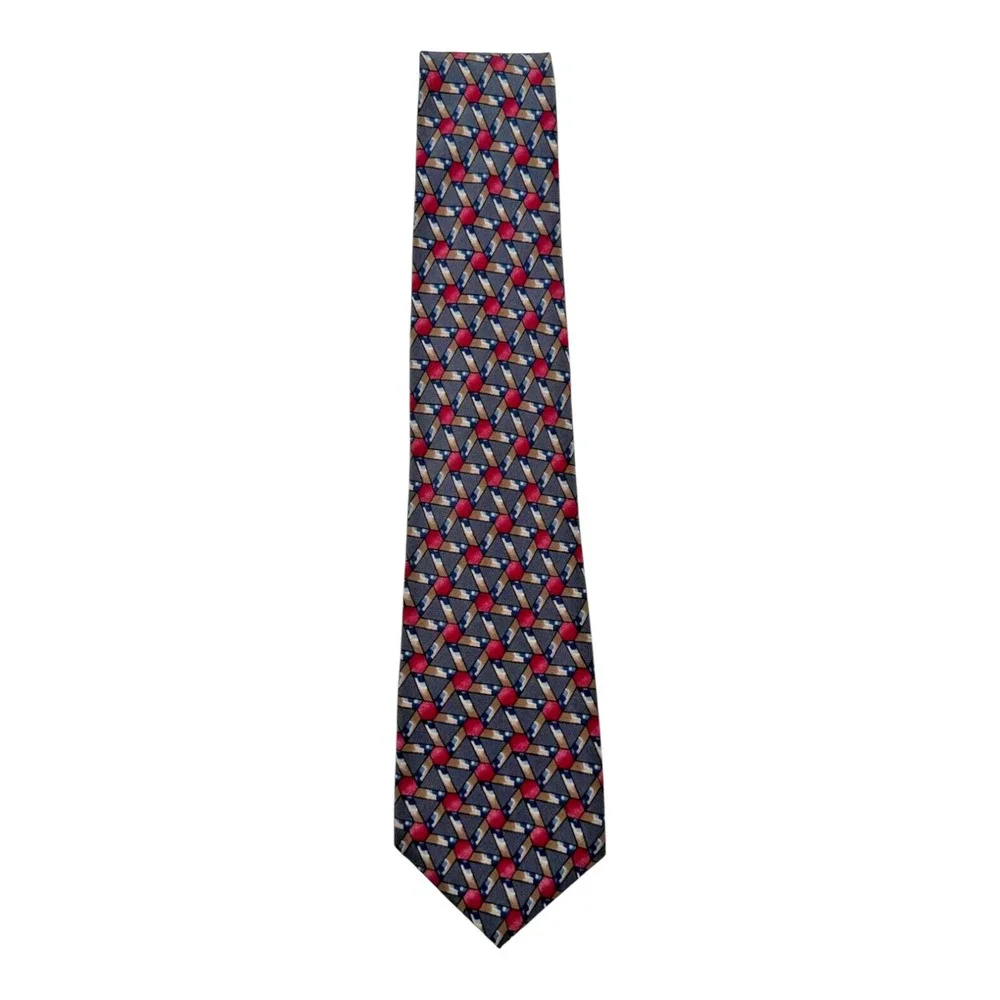 Christian Dior Monsieur Men's Neck Tie One Size Gray Geometric Print 100% Silk